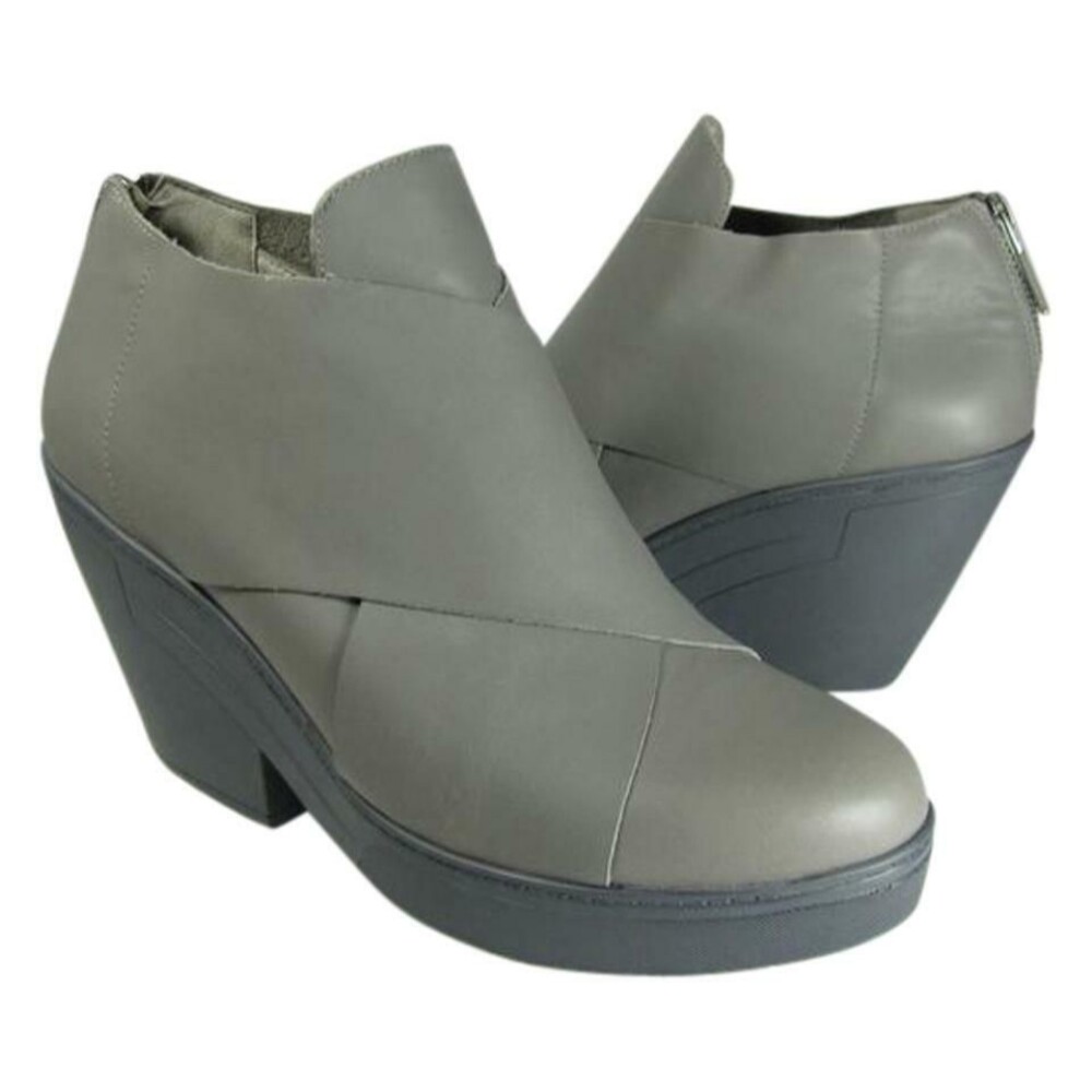 Eileen Fisher women boots Ankle Booties gray Leather Cosmo Wrap heel sz 9.5 new